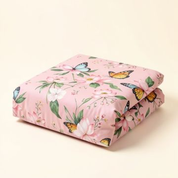 Lacy Pastel Floral With Butterfly And Lotus Figures Meditation Design Duvet Cover Set (synthetic illustration; no displayed measurements)