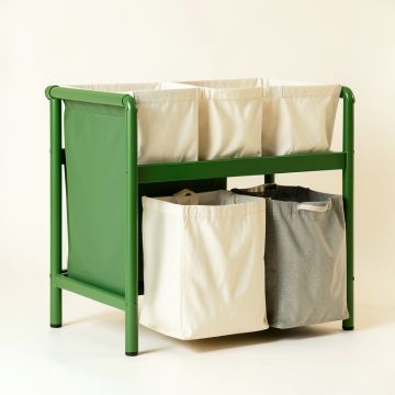 Maple Arc Laundry Sorting Station With Plain Removable Bags (synthetic illustration; no displayed measurements)