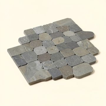 Interlocking Random Sized Glass/Stone Mosaic Tile In Gray/Taupe (synthetic illustration; no displayed measurements)