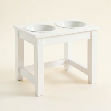 Linden Bend Pet Feeding Stand With Two Plain Empty Bowls - White (synthetic illustration; no displayed measurements)
