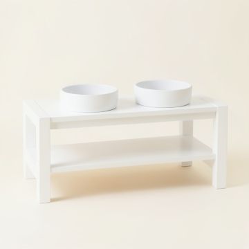 Birch Brook Pet Feeding Stand With Two Plain Empty Bowls - White (synthetic illustration; no displayed measurements)