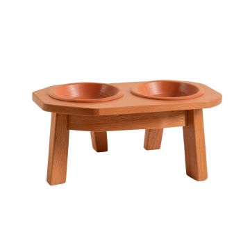 Heath Dell Pet Feeding Stand With Two Plain Empty Bowls - Terracotta