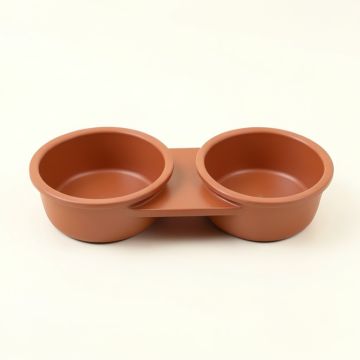 Bay Brook Pet Feeding Stand With Two Plain Empty Bowls - Terracotta (synthetic illustration; no displayed measurements)