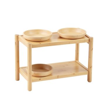 Glen Edge Pet Feeding Stand With Two Plain Empty Bowls - Beige