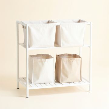 Oak Arc Laundry Sorting Station With Plain Removable Bags - White (synthetic illustration; no displayed measurements)