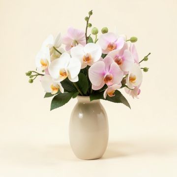 Double Orchids Floral Arrangement In Vase (synthetic illustration; no displayed measurements)