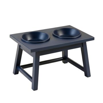 Maple Crest Pet Feeding Stand With Two Plain Empty Bowls - Navy