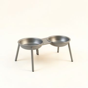 Spruce Crest Pet Feeding Stand With Two Plain Empty Bowls - Gray (synthetic illustration; no displayed measurements)