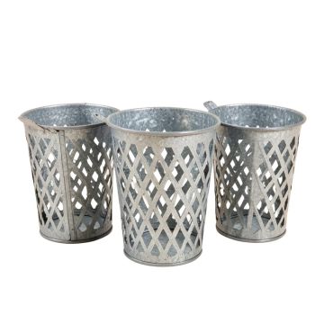 Galvanized Metal Basket Planters Lattice Look Set Of 3