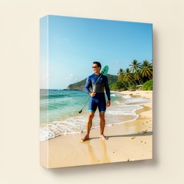 Panoramic Surfer Standing On The Beach (synthetic illustration; no displayed measurements)