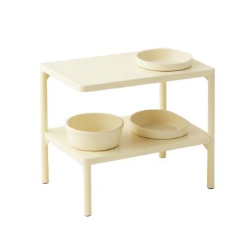 Ridge Crest Pet Feeding Stand With Two Plain Empty Bowls - Cream