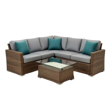 Newagen 4-Piece Outdoor Furniture Set Mottlewood Brown Wicker Sofa W Warm Gray Cushions