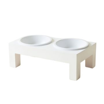 Glen Bend Pet Feeding Stand With Two Plain Empty Bowls - White