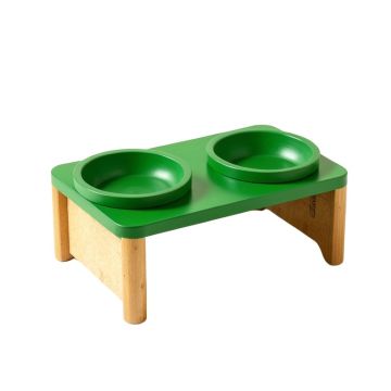 Lake Bend Pet Feeding Stand With Two Plain Empty Bowls - Green