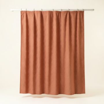 Oak Bend Shower Curtain Hanging Flat From A Plain Rod - Terracotta (synthetic illustration; no displayed measurements)