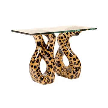 Kristopher Royal Cheetahs Sculptural Glass Topped Console Table
