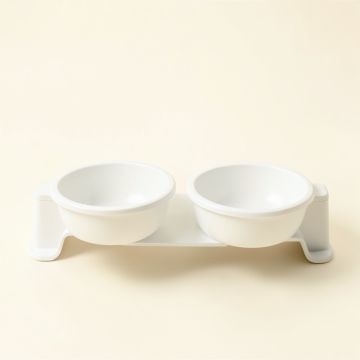 Slate Bluff Pet Feeding Stand With Two Plain Empty Bowls - White (synthetic illustration; no displayed measurements)