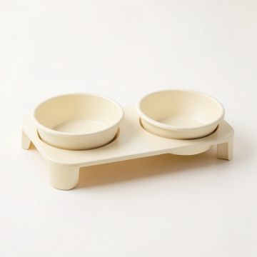 Olive Crest Pet Feeding Stand With Two Plain Empty Bowls - Cream (synthetic illustration; no displayed measurements)