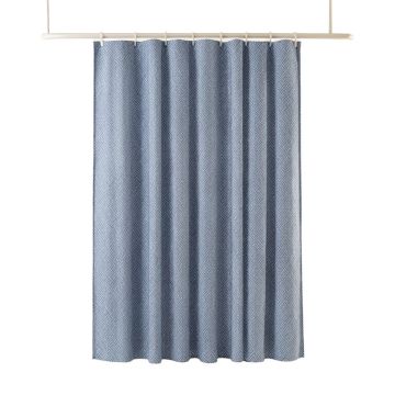 Harbor Branch Shower Curtain Hanging Flat From A Plain Rod - Blue
