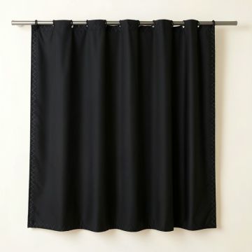 Cove Edge Shower Curtain Hanging Flat From A Plain Rod - Black (synthetic illustration; no displayed measurements)