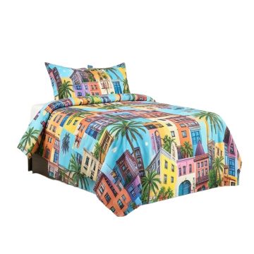 Mint Brick Old Wall Background In Vibrant Tones Architecture Urban Building Picture Duvet Cover Set