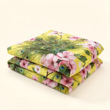 Almyra Citrine Peacock Sakura Blossom Duvet Cover Set (synthetic illustration; no displayed measurements)