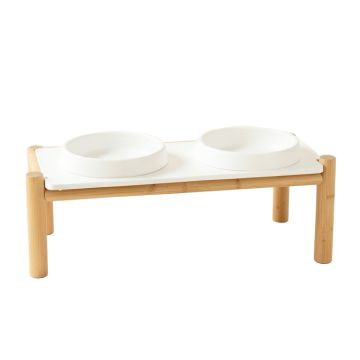 River Bluff Pet Feeding Stand With Two Plain Empty Bowls - White