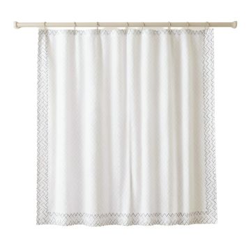 Willow Crossing Shower Curtain Hanging Flat From A Plain Rod - White