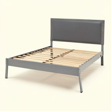 Topmax Upholstered Platform Bed Frame With Nailhead Trim Headboard And Wood Slats (synthetic illustration; no displayed measurements)