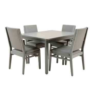 Mid-Century 5 Piece Wooden Dining Set With 4 Padded Dining Chairs