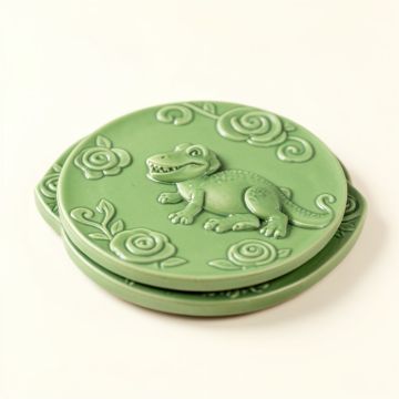 3Drose Ceramic Tile Coasters - Cute Baby Green Dinosaur Scene - Set Of 4 ( Cst_13795_3 ) (synthetic illustration; no displayed measurements)