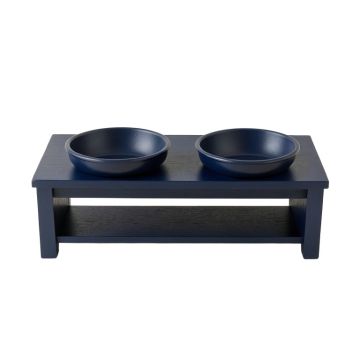 Heath Field Pet Feeding Stand With Two Plain Empty Bowls - Navy