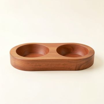Slate Arc Pet Feeding Stand With Two Plain Empty Bowls (synthetic illustration; no displayed measurements)