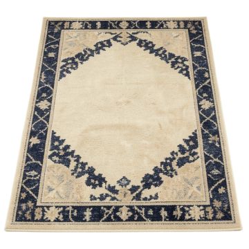 Khoe Century Home Good Ivory/Navy Blue/Beige Area Rug