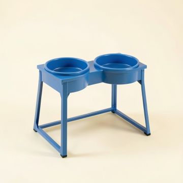 Ridge Bridge Pet Feeding Stand With Two Plain Empty Bowls - Blue (synthetic illustration; no displayed measurements)