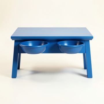 Pine Dell Pet Feeding Stand With Two Plain Empty Bowls - Blue (synthetic illustration; no displayed measurements)