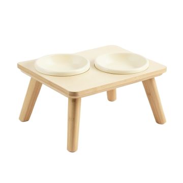 Field Bend Pet Feeding Stand With Two Plain Empty Bowls - Cream