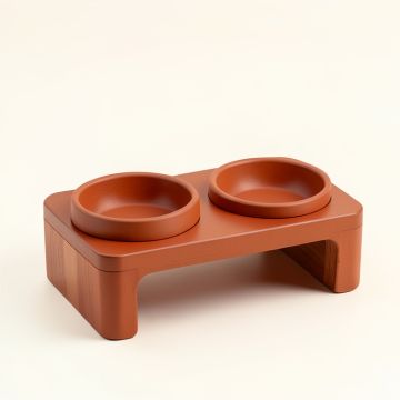Ash Bluff Pet Feeding Stand With Two Plain Empty Bowls - Terracotta (synthetic illustration; no displayed measurements)