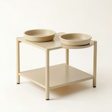 Holly Crest Pet Feeding Stand With Two Plain Empty Bowls - Beige (synthetic illustration; no displayed measurements)