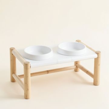 Elm Branch Pet Feeding Stand With Two Plain Empty Bowls - White (synthetic illustration; no displayed measurements)