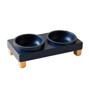 Flint Canyon Pet Feeding Stand With Two Plain Empty Bowls - Navy