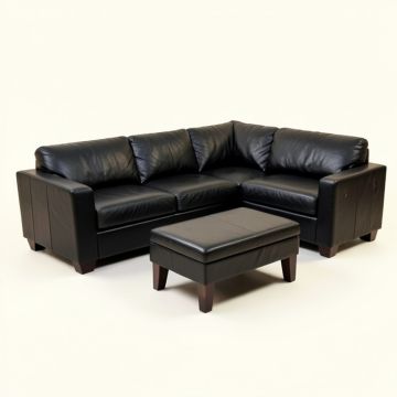 Turnham 96 '' Wide Faux Leather Sofa & Chaise With Ottoman (synthetic illustration; no displayed measurements)
