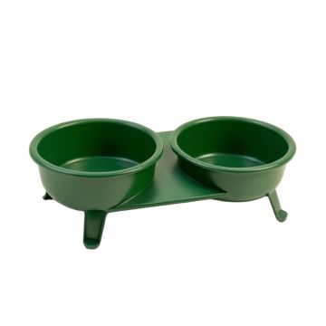 Wren Bluff Pet Feeding Stand With Two Plain Empty Bowls - Green