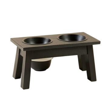Aspen Bend Pet Feeding Stand With Two Plain Empty Bowls - Black