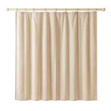 Birch Bluff Shower Curtain Hanging Flat From A Plain Rod - Beige