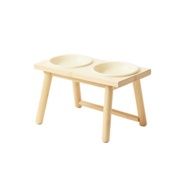 Bay Crest Pet Feeding Stand With Two Plain Empty Bowls - Cream
