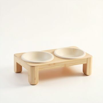 Rowan Crest Pet Feeding Stand With Two Plain Empty Bowls - Ivory (synthetic illustration; no displayed measurements)