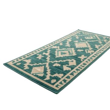 Rotz Geometric Hand Hooked Teal/Beige Indoor / Outdoor Area Rug (synthetic illustration; no displayed measurements)