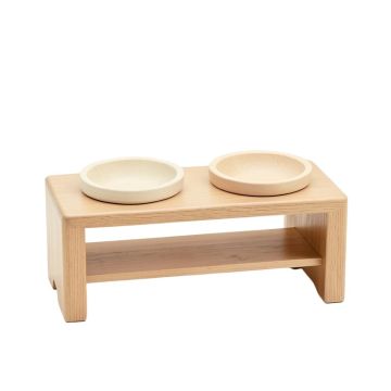 Linden Bridge Pet Feeding Stand With Two Plain Empty Bowls - Beige