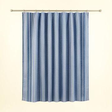 Fern Crest Shower Curtain Hanging Flat From A Plain Rod - Blue (synthetic illustration; no displayed measurements)